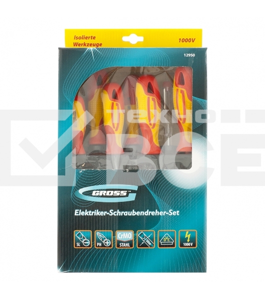 Набор отверток GROSS 12950 диэлектрических до 1000в тестер crmo двухкомпонентные рукоятки (8шт.)