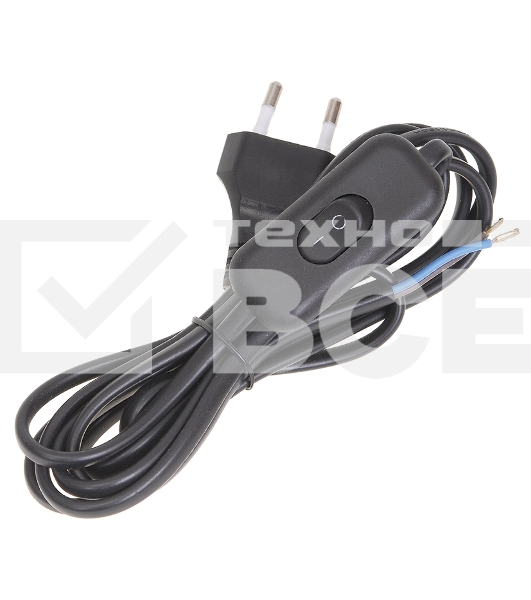 Шнур УШ-1КВ опрессованный с вилкой со встроенным выключателем 2х0,75/2метра, черный ИЭК