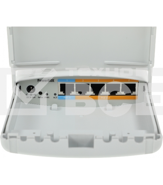 Маршрутизатор MikroTik RB750P-PBr2 PowerBox with 650MHz CPU, 64MB RAM, 5xLAN (four with PoE out), RouterOS L4, outdoor case, PSU, PoE, mounting set