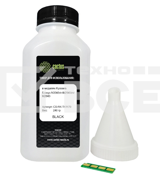 Тонер Cactus CS-RK-TK1170 черный флакон 240гр. (в компл.:чип) для принтера Kyocera Ecosys M2040dn/ M2540dn/M2640idw