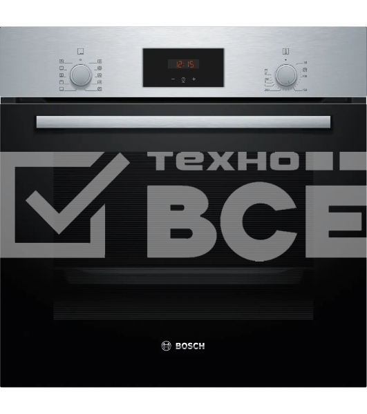 Духовой шкаф Bosch HBF512BS1T Serie 2, нержавеющая сталь, класс энергоэффективности А, 7 режимов, 3-х слойное остекление, LED-дисплей, утапливаемые переключатели, галогенное освещение, проволочные направляющие, сделано в Турции,