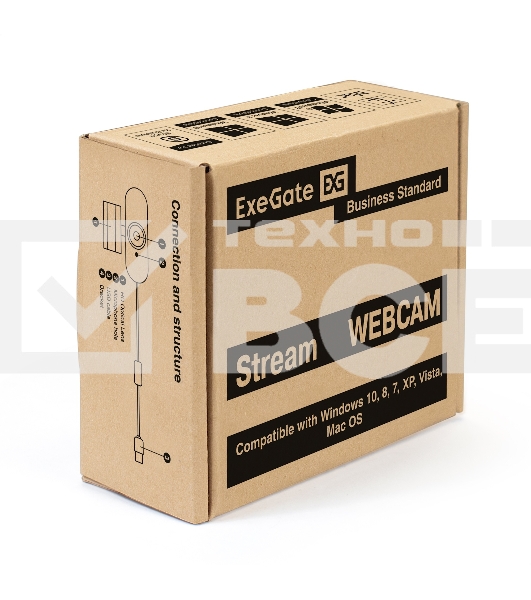 Веб-камера ExeGate Stream HD-4000 4K UHD AF (8Мп, 3840x2160, 30fps, автоматический фокус, поддержка H.264, защитная шторка, 4-линзовый объектив (стекло), стерео микрофон с шумоподавлением, универсальное крепление, USB, кабель 1,5 м, Windows® 7/8/10/11, Ma