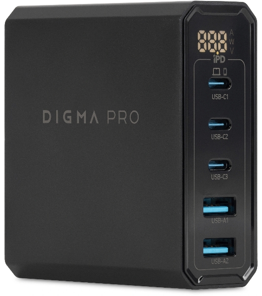 Настольное зарядное устройство Digma Pro DPW10A 140W 5A (PD+QC) 3хUSB-C/2xUSB-A универсальное черный (DPW1A4G024BK)