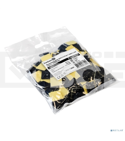 Самоклеющаяся площадка для крепления стяжек ExeGate EX293146RUS STM3030B-100 (30х30 мм, halogen free, -40°C - +85°C, черная, 100 шт)