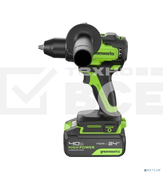 Дрель-шуруповерт аккумуляторная Greenworks GD24DD90 24V, 90 Нм, бесщеточная, 45/90Нм,1х4Ач,ЗУ,кор 3707507CUB