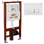 Инсталляция BAU PRO для подвесного унитаза, клавиша смыва BAU Hotel для инсталляции, белый глянец, фото 1