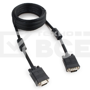 Кабель VGA Premium Cablexpert CC-PPVGA-10-B, 15M/15M, 3.0м, черный, тройной экран, феррит.кольца, пакет