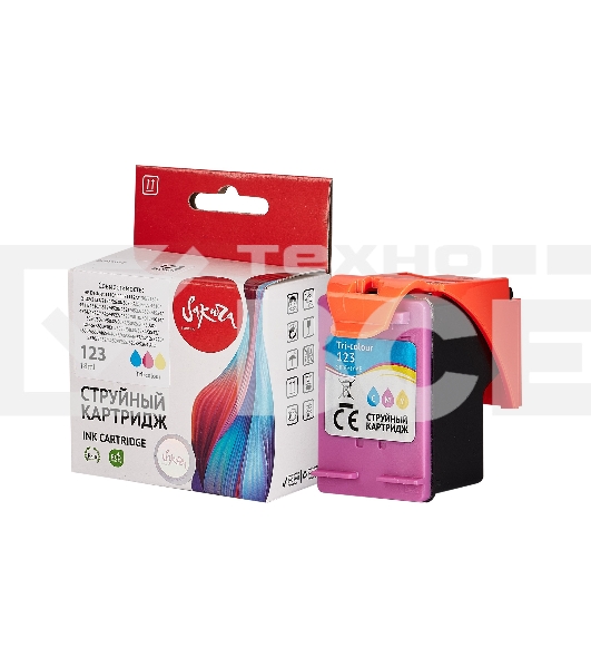 Струйный картридж Sakura F6V16AE (№123 Tri-colour) для HP, триколор, 18 мл., 330 к.