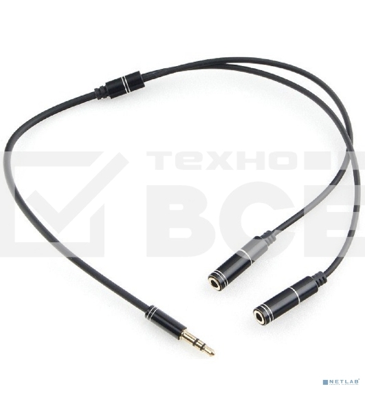 Кабель аудио разветвитель Cablexpert CCAB-02-35MY-0.2MB. 3.5 джек (M)/2х 3.5 джек (F), черный, 0.2м, блистер