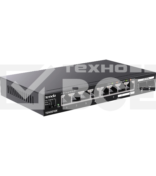 Сетевой коммутатор TENDA TEM2010X Настольное исполнение 8x10Base-T / 100Base-TX / 1000Base-T 2xSFP+ 12 Вт TEM2010X