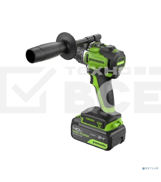 Дрель-шуруповерт аккумуляторная Greenworks GD24DD90 24V, 90 Нм, бесщеточная, 45/90Нм,1х4Ач,ЗУ,кор 3707507CUB