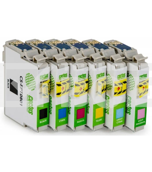 Картридж струйный Cactus CS-EPT0807 черный/желтый/голубой/пурпурный/светло-голубой/светло-пурпурный (68.4 мл) для Epson Stylus Photo P50