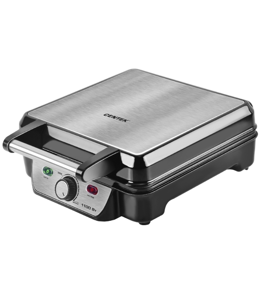 Вафельница Centek CT-1453 1100Вт Вафли- венские х4, 240х240мм, антипригарное покрытие, нерж сталь