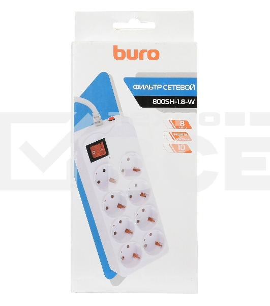 Сетевой фильтр Buro 800SH-1.8-W 1.8м (8 розеток) белый (коробка)