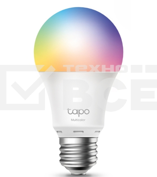Умная многоцветная Wi‑Fi лампа Tapo Smart WiFi Bulb, A60 size，E27 base, 9.5W, 16 million colors, 2000k-6500k tunable white, 800 lumens brightness and diммable, 802.11b/g/n 2.4G WiFi connection, work with 200-240 V, 50/60 Hz power voltage and frequency, wo