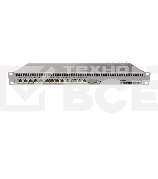 Маршрутизатор MikroTik RouterBOARD 1100Dx4 with Annapurna Alpine AL21400 Cortex A15 CPU (4-cores, 1.4GHz per core), 1GB RAM, 13xGbit LAN, 60GB M.2 drive, RouterOS L6, 1U rackmount case, Dual PSU
