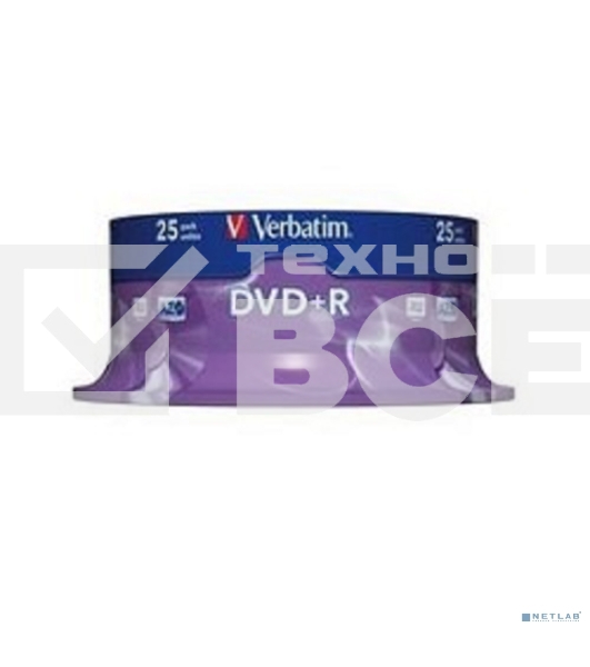 Диск DVD+R Verbatim 4.7Gb 16x Cake Box (25шт) (43500)
