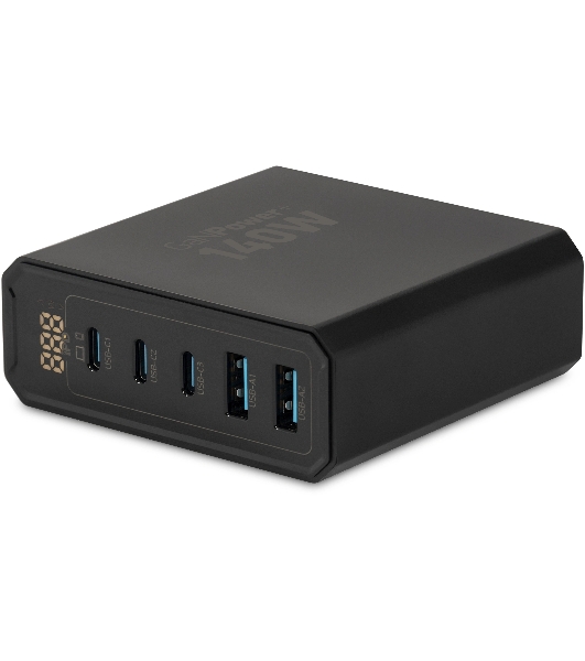 Настольное зарядное устройство Digma Pro DPW10A 140W 5A (PD+QC) 3хUSB-C/2xUSB-A универсальное черный (DPW1A4G024BK)