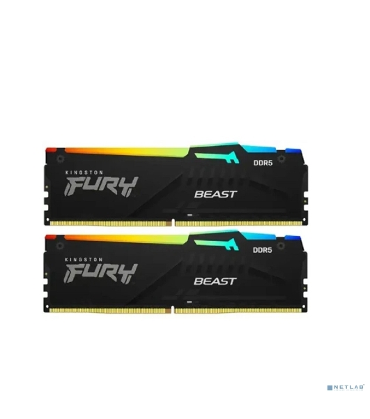Оперативная память Kingston Fury Beast RGb, DDR5, 32Gb (2x16 Gb), 6000 MHz, CL30, радиатор, RGb, черный
