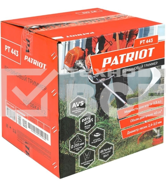 Триммер бензиновый Patriot PT 443 The One (1+1) 1840Вт 2.5л.с. неразбор.штан. реж.эл.:леска/нож