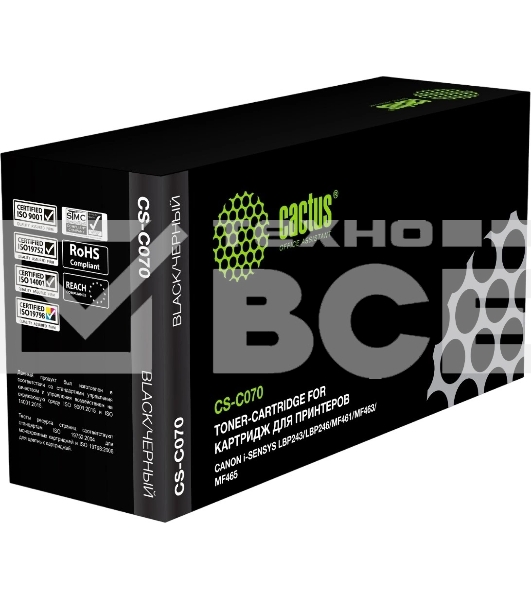 Картридж лазерный Cactus CS-C070 070 черный (3000стр.) для Canon i-SENSYS LBP243/LBP246/MF461/MF463/MF465