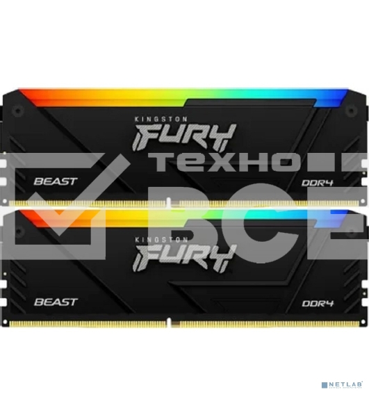 Оперативная память Kingston Fury Beast, DDR4, 32GB (2x16GB), 3200MHz, CL16, с радиатором, RGB, чёрный