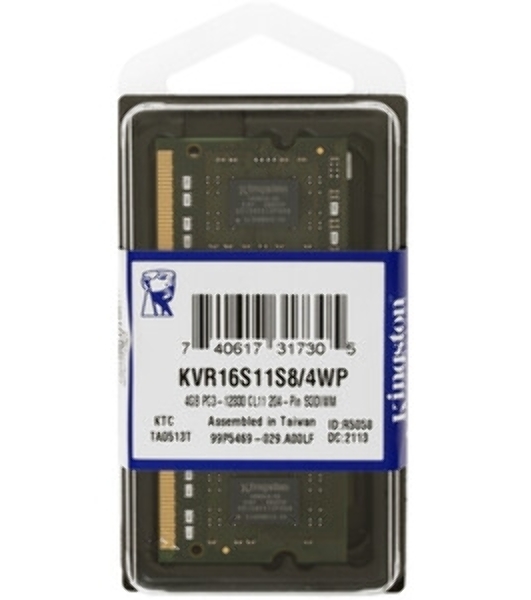 Оперативная память Kingston ValueRAM, DDR3, 4GB (1x4GB), 1600MHz, CL11, SO-DIMM