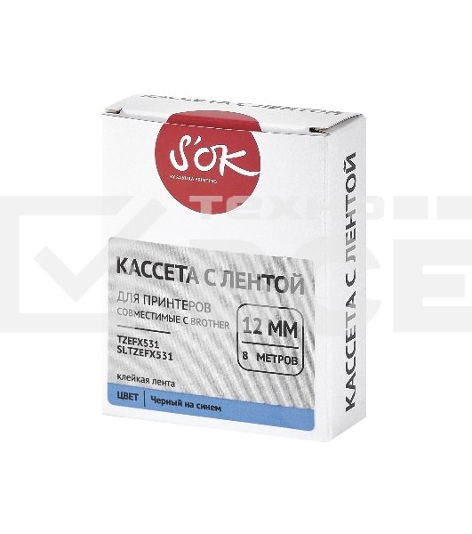Кассета с лентой S'OK by Sakura Printing TZEFX531 для Brother, черный на синем, 12мм/8м, наклейка