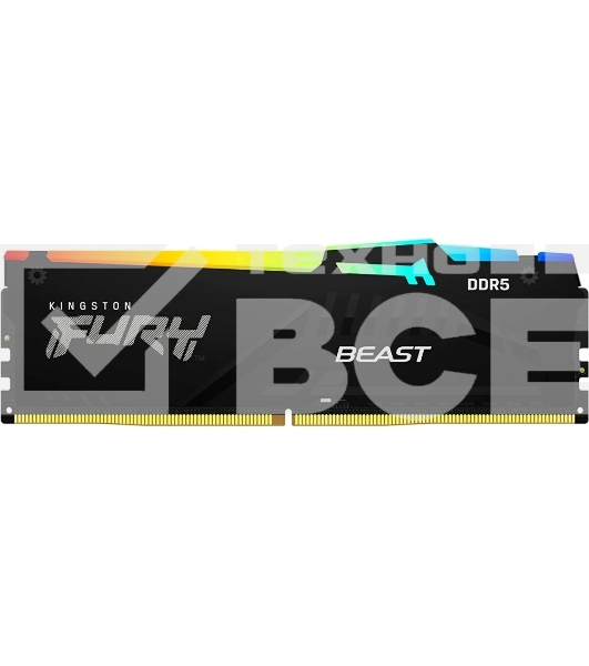 Оперативная память Kingston Fury Beast, DDR5, 16GB (1x16GB), 5200MHz, CL36, DIMM, с радиатором, RGB, черный