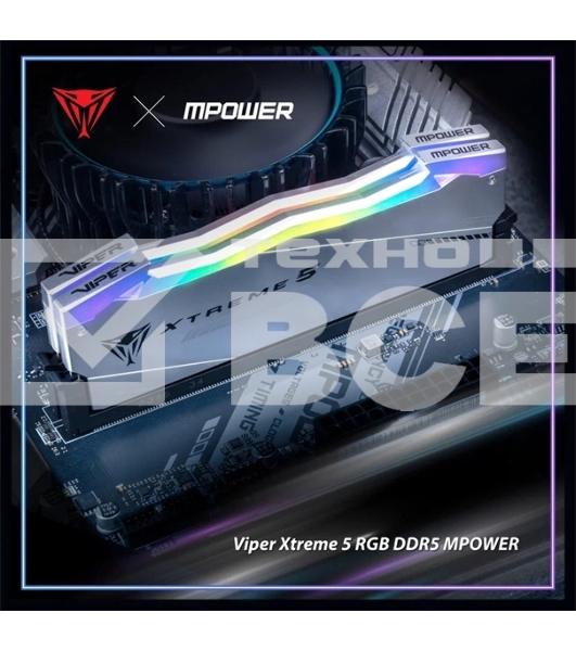 Оперативная память Patriot Viper Xtreme 5, DDR5, 32Gb (2x16Gb), 6400MHz, CL32, с радиаторами, RGB, серебристый