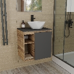 Тумба Bau Dream Blackwood 60 правая, графит, раковина BAU Crystal 40х40, смеситель для раковины высокий Hotel Black, черный, фото12