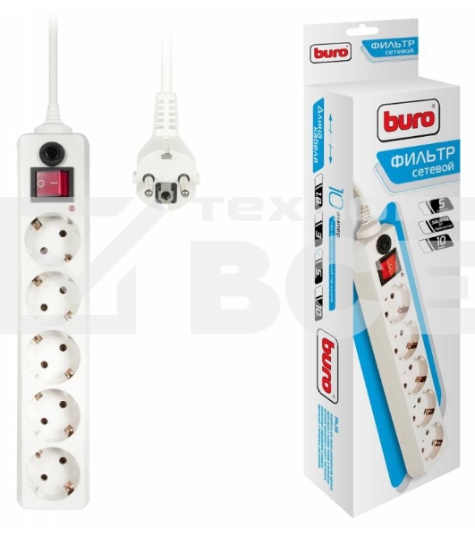 Сетевой фильтр Buro 500SH-5-W 5м (5 розеток) белый (коробка)
