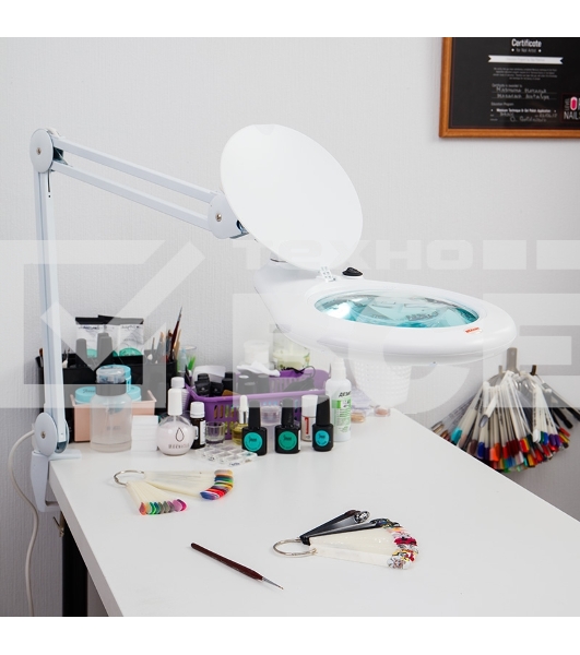 Лупа на струбцине Rexant, круглая, 5D, с подсветкой 108 LED, белая
