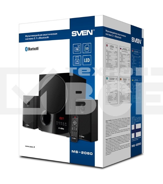 Акустическая система 2.1 SVEN MS-2080 / 70 Watt / ~220V 50Hz / FM-тюнер, USB/ SD, дисплей / BLUETOOTH / ПДУ / Black