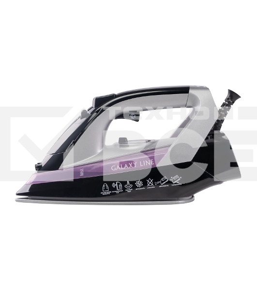 Утюг Galaxy Line GL 6128, фиолетовый с черным, паровой, 2200 Вт, постоянный пар 30 г/мин, паровой удар 140 г/мин, функции: самоочистка, антикапля, антинакипь, функция увлажнения, вертикальное отпаривание, защита от перегрева,  индикатор нагрева, керамичес