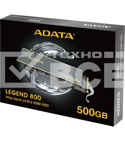 Накопитель SSD ADATA LEGEND 800, 500Gb, PCIe 4.0 x4, M.2 2280, NVMe, R/W 3500/2200, с радиатором