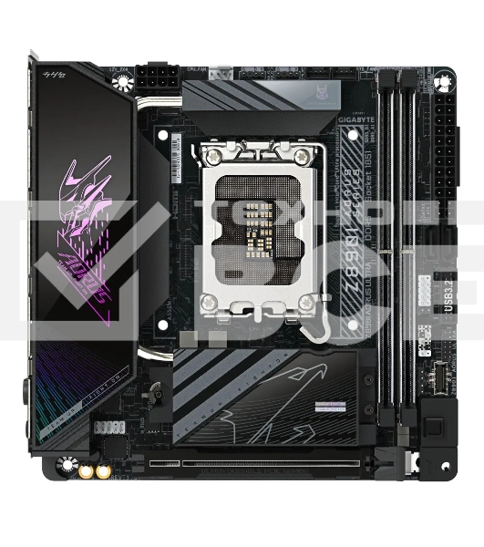 Материнская плата Gigabyte Z890I AORUS ULTRA, LGA 1851, Intel Z890, 2xDDR5, 2xSATA, 2xM.2, 1xPCIe 5.0 x16, 1xDP, 1xHDMI, 1xUSB-C, 1x Thunderbolt 4, 1x 2.5Gb LAN, 2xUSB-A 3.2 Gen 1, 3xUSB-A 3.2 Gen 2, 2x3.5 мм, TOSLINK, 7.1, 1xUSB4, Mini-ITX