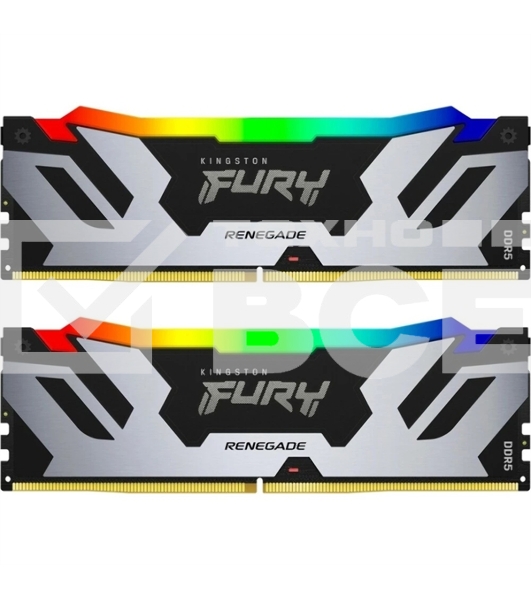 Оперативная память Kingston Fury Renegade, DDR5, 32GB (2x16GB), 6400MHz, CL32, DIMM, с радиатором, RGB, серебристый/черный