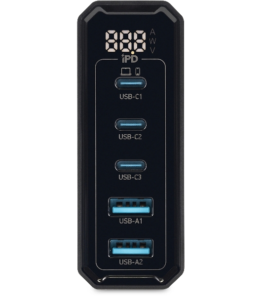 Настольное зарядное устройство Digma Pro DPW10A 140W 5A (PD+QC) 3хUSB-C/2xUSB-A универсальное черный (DPW1A4G024BK)