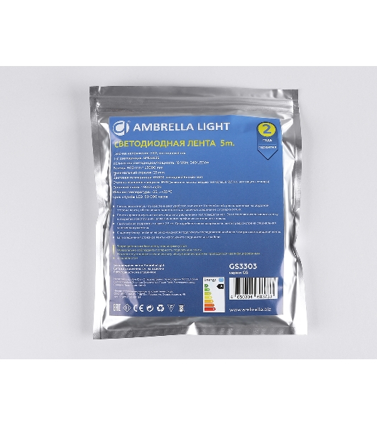 Светодиодная лента Ambrella light GS3303 2835 240Led/ 18W m/ 24V IP20 6500K/ 5000*10*1.2mm (2 конт.)