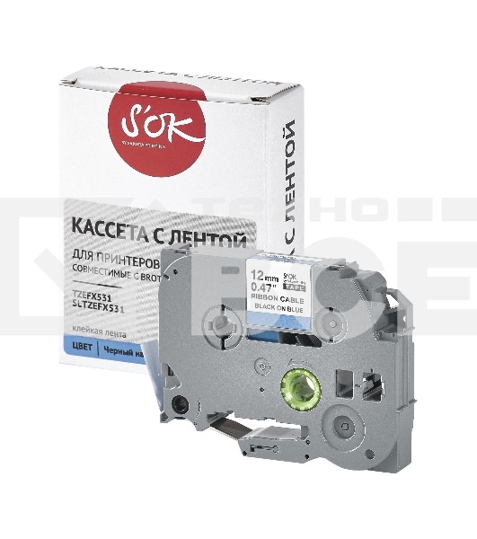 Кассета с лентой S'OK by Sakura Printing TZEFX531 для Brother, черный на синем, 12мм/8м, наклейка