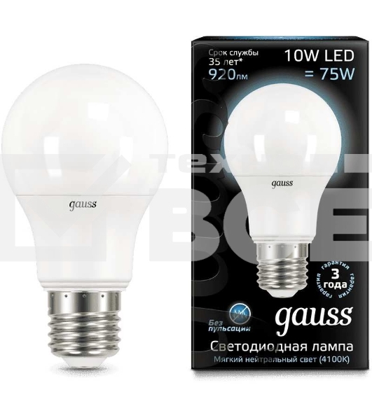 Светодиодная лампа GAUSS 102502210 LED A60 10W E27 920lm 4100K 1/10/50
