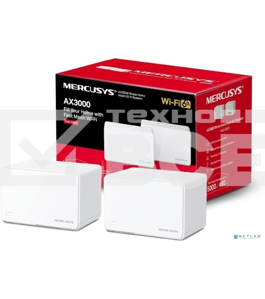 Домашняя Mesh Wi‑Fi система AX3000 Whole Home Mesh Wi-Fi 6 SystemSPEED: 574 Mbps at 2.4 GHz + 2402 Mbps at 5 GHzSPEC: Internal Antennas, 3× Gigabit Ports per Unit (WAN/LAN auto-sensing), 1024-QAM, OFDMA, HE160FEATURE: MERCUSYS APP, Router/AP Mode, One Unified Network, Seaml