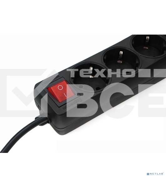 Удлинитель Гарнизон EL-NB-G3-B-3 3р 10А 3 м с выключателем и заземлением, черный