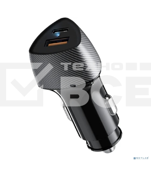 Автомобильное зарядное устройство c двумя портами Rexant (USB-A QC 3.0 + USB-C PD) cо световой индикацией, 20Вт, черное