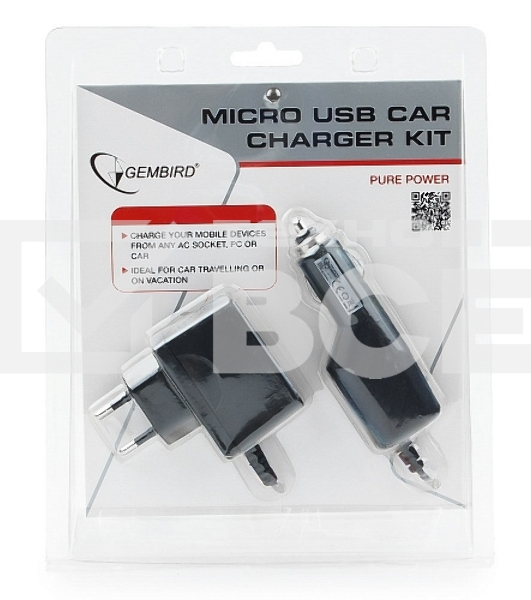 Набор зарядных устройств с Micro-USB разъемом Gembird MP3A-CAR-KIT1 110/220V-5V и 12VDC-5V черный