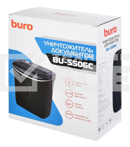 Шредер Buro Home BU-S506C (секр.P-4)/фрагменты/5лист./12лтр./пл.карты