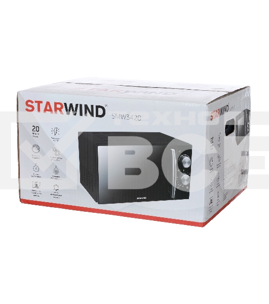 Микроволновая печь Starwind SMW3420 черный/хром, 20 л, 700 Вт, переключатели - поворотный механизм