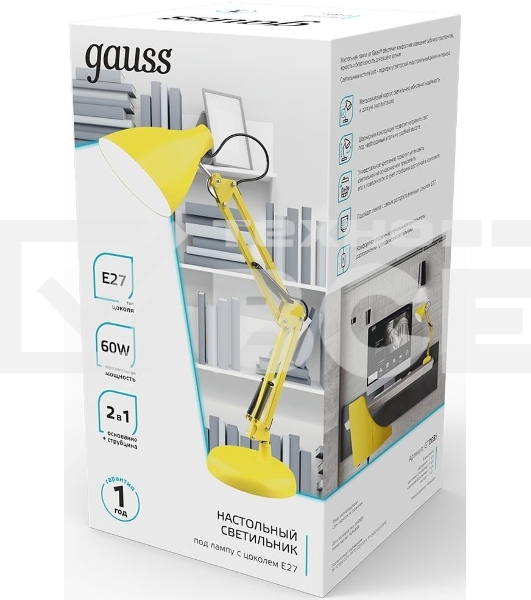 Светильник Gauss GT0035 настольный на струбцине/основание E27 желтый 60Вт