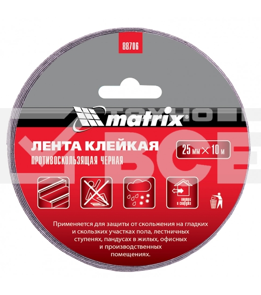 Лента клейкая MATRIX противоскользящая, черная 25 мм х 10м, 88706